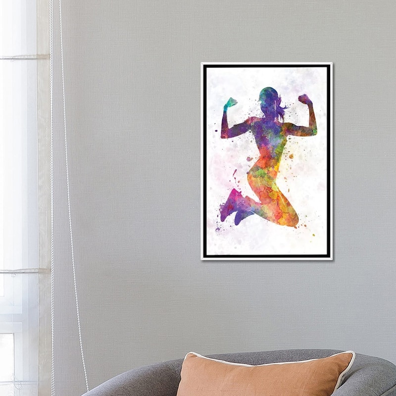 iCanvas "Woman Runner Jogger Jumping Powerful" by Paul Rommer Framed Canvas Print