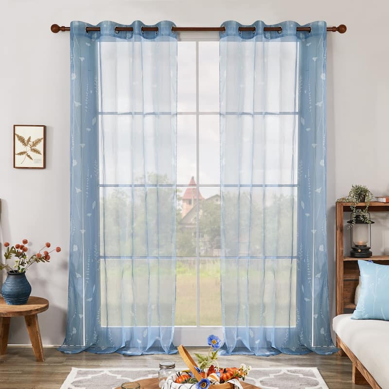 Deconovo Floral Pattern Light-filtering Sheer Curtains 2 Panels - W52 x L84