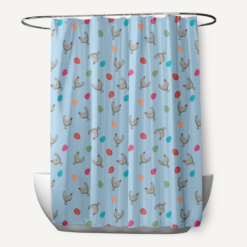 Chickens and Eggs Shower Curtain - After Rain Blue