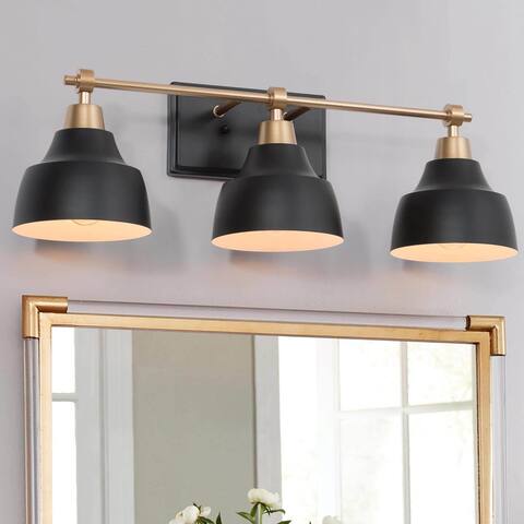 Modern Gold Black 3-Light Dimmable Bathroom Vanity Lights Linear Metal Wall Sconce - L24.5"x W 7"x H 8"