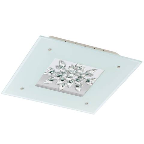 Eglo Benalua 19-inch White Glass Ceiling Light with Clear Trim and Crystal