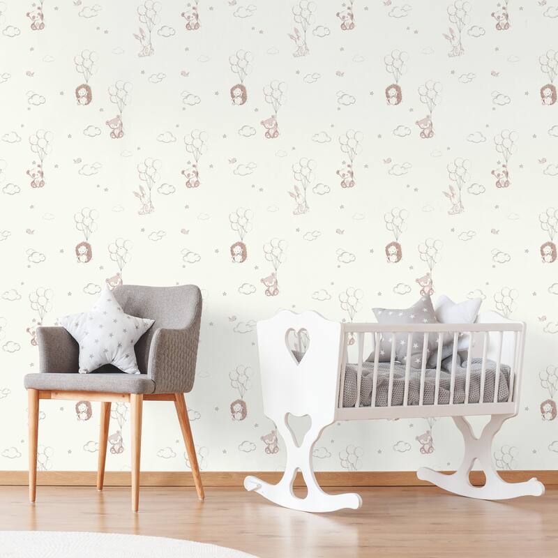 Advantage Floating Balloons Pink Animal Wallpaper