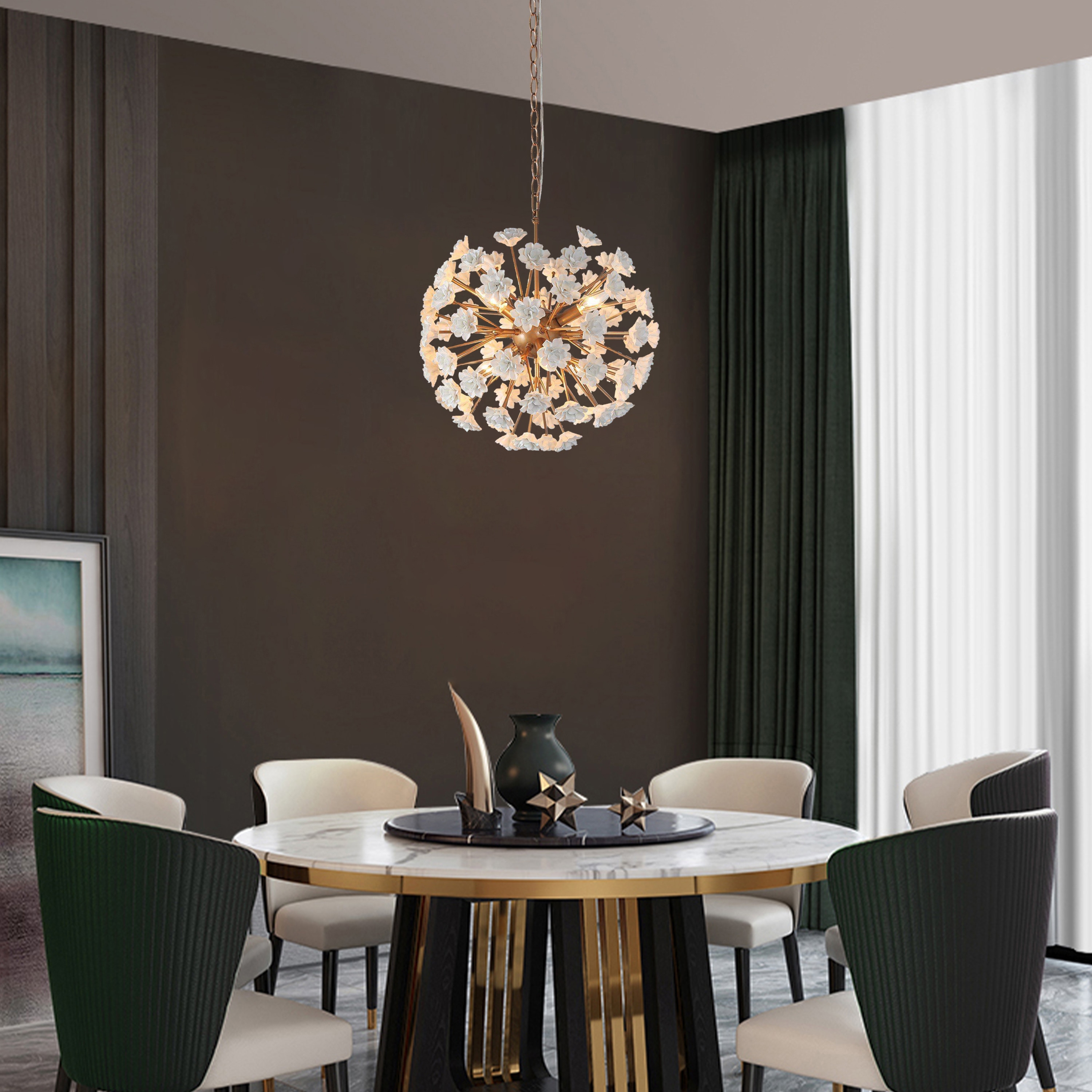 Modern Glam 6 Light Unique Globe Flower Chandelier Ambiance Ceramic Kitchen Island Pendant for Dining Room D 18 On Sale Bed Bath Beyond 36023810