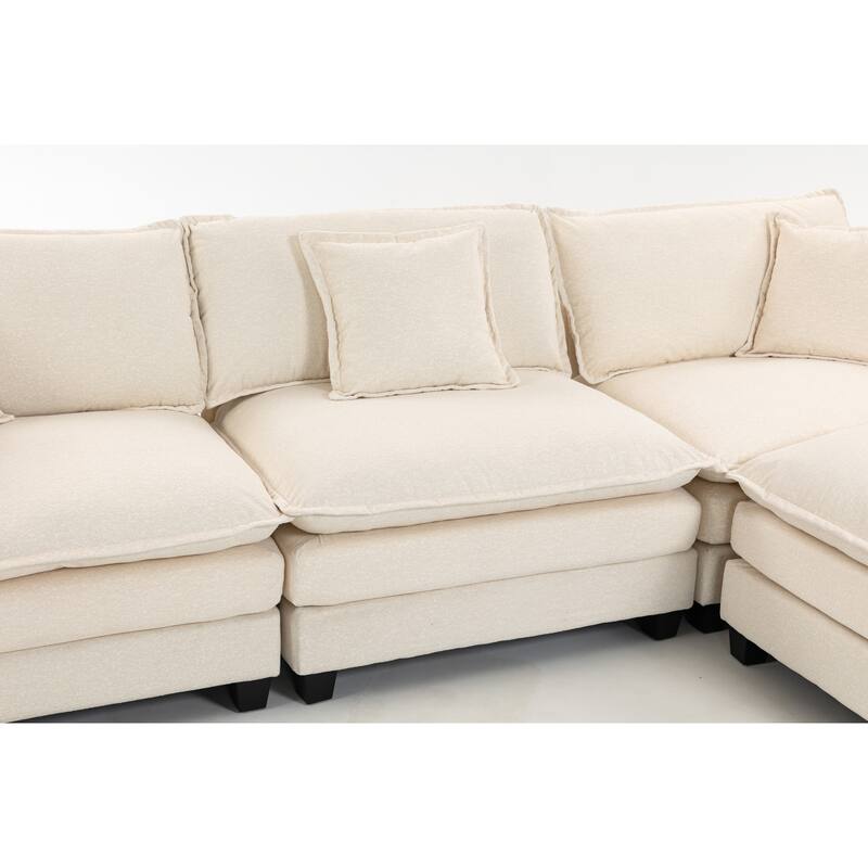 Anmytek 3-Seat 114.17" Modern Sectional Sleeper Sofa with Ottoman, Waist Pillows & Chaise Lounge