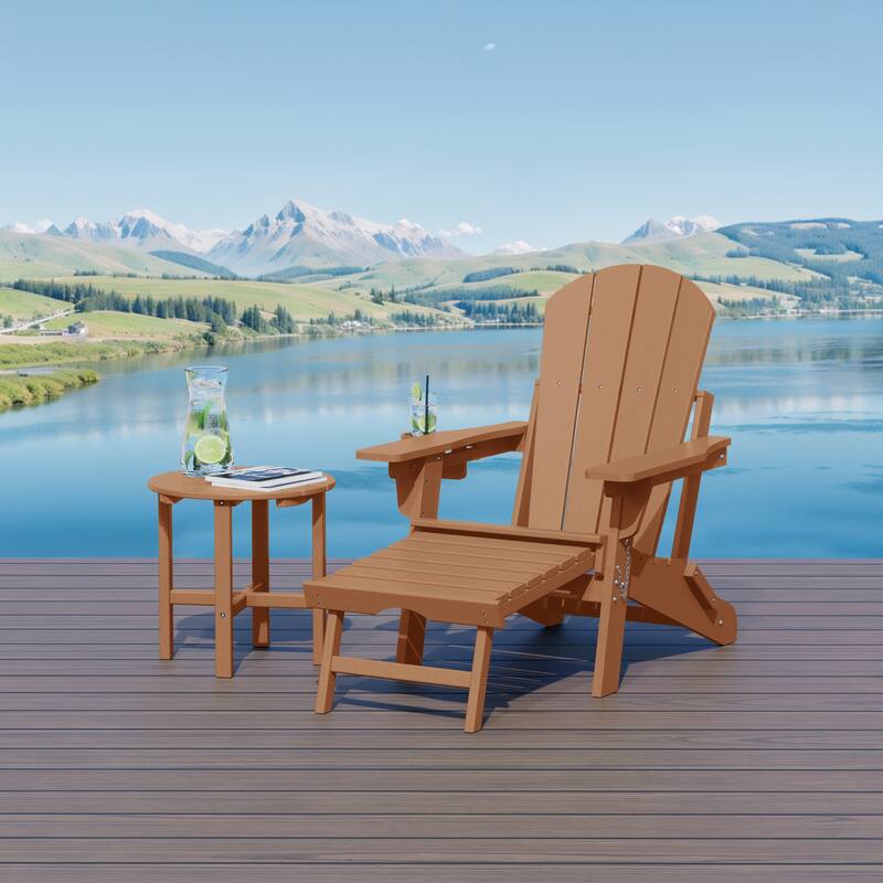 Laguna Outdoor Folding Adjustable Adirondack Chair with Hideaway Ottoman & Round Side Table
