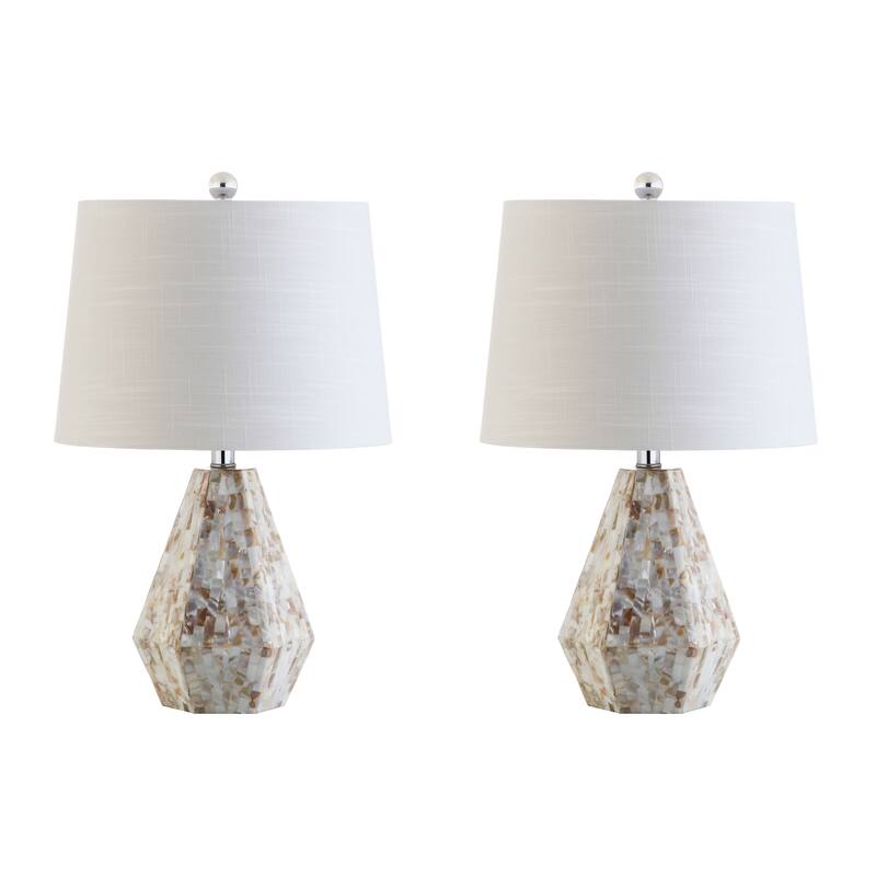 JONATHAN Y Jocelyn 21" Seashell LED Table Lamp, Natural Ivory (Set of 2)