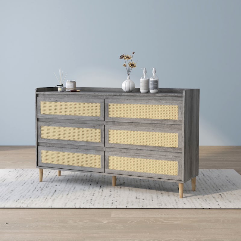 DH BASIC Boho Chic Beach 63-inch Wide Rattan 6-Drawer Dresser by Denhour