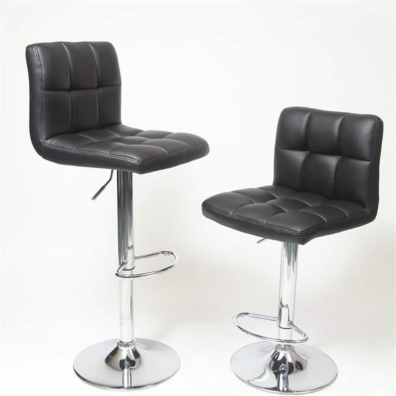 Swivel Faux Leather Adjustable Hydraulic Bar Stool, Set of 2