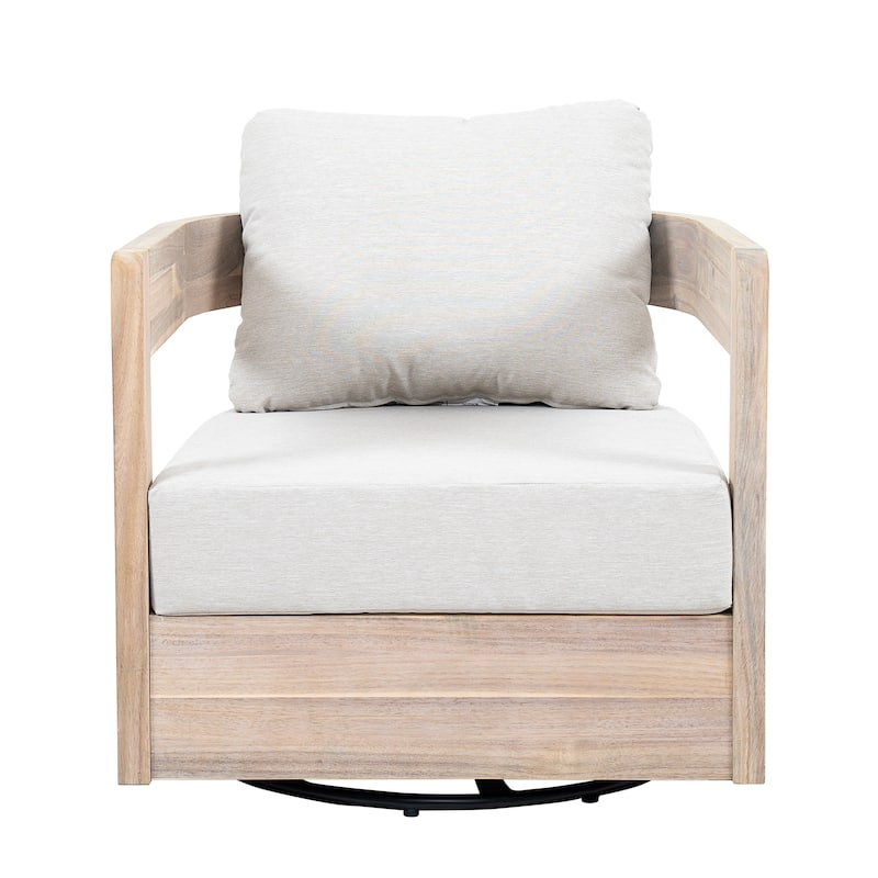 Christopher Knight Home - Telluride Modern Outdoor Solid Wood Swivel Club Chair with Cushioned Comfort