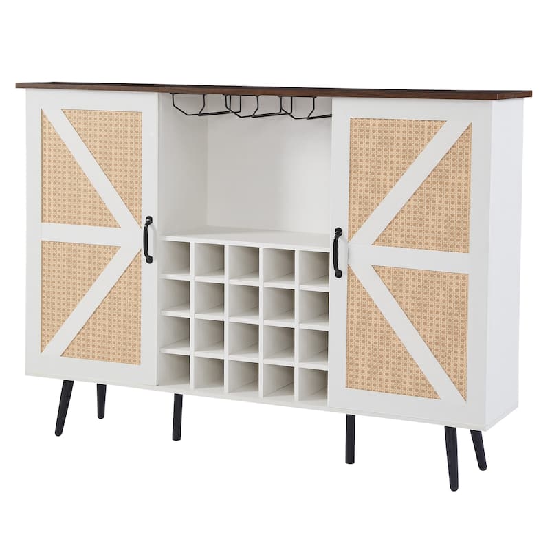 Rustic Wood Storage Cabinet with Wine Rack and Wine Glass Rack