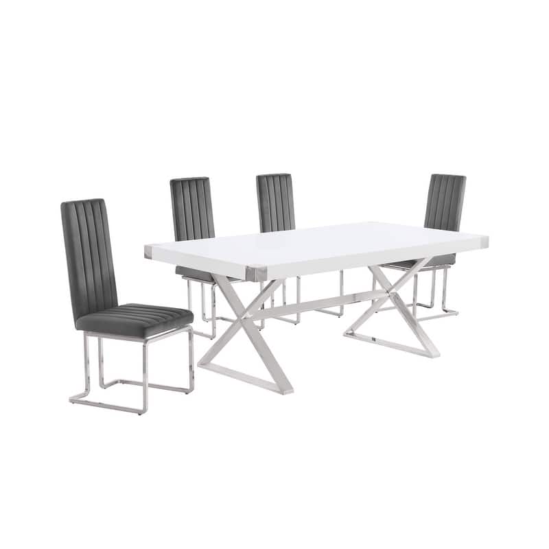 Best Quality Furniture D440/1-SC340-7 Dining Set with 78" White Lacquer Wood Top