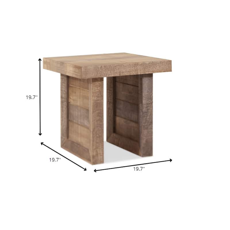 Brown Solid Wood Square End Table with 3 Inch Thick Top and Sled Base - 19.7” x 19.7” x 19.7” (D x W x H)