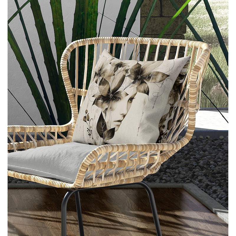 Flora Face Indoor/Outdoor Reversible Throw Pillow Pink and Brown