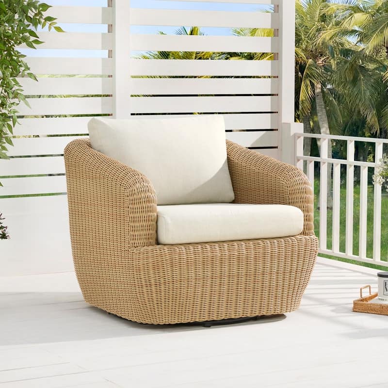 Patio Wicker Furniture Set Outdoor Rattan Bistro Set - 1 Swivel Chair - Beige Wicker-Cream
