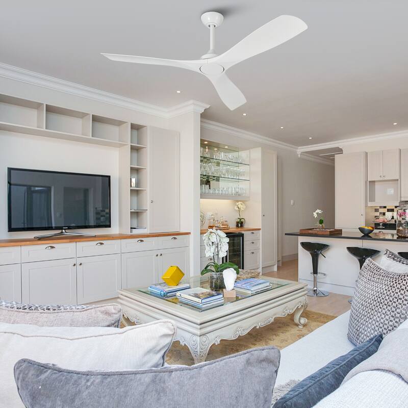 52" White Indoor Outdoor Modern 6-Speed Propeller Ceiling Fan with Remote (No Light)
