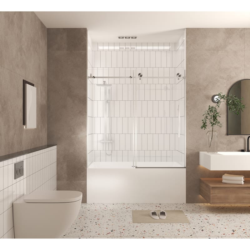 60 "W x 60" H Frameless Shower Door with Stainless Steel Handle - 60'' x 0.31'' x 60''