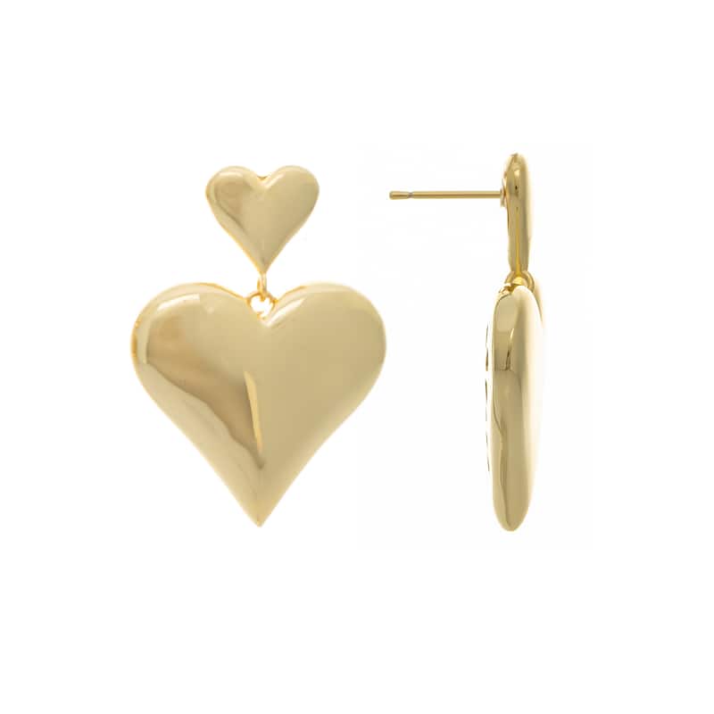 Polished Chunky Double Heart Drop Dangle Earrings