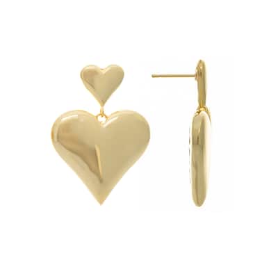 Polished Chunky Double Heart Drop Dangle Earrings