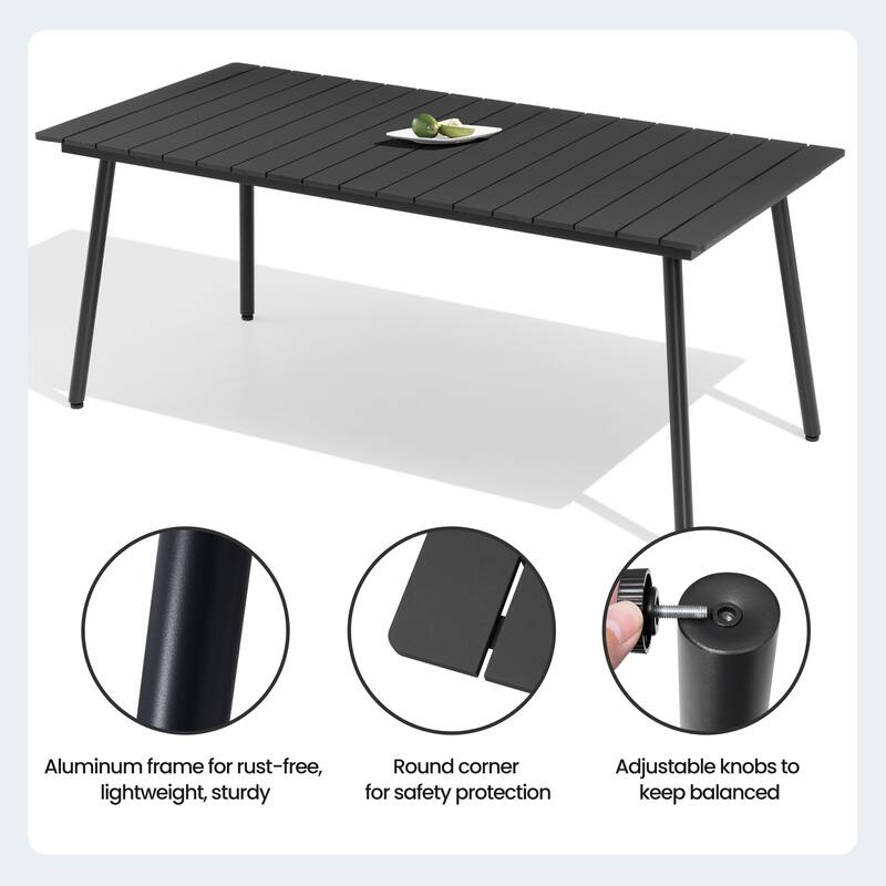 9-Piece Outdoor Dining Set Aluminum Table and 8 Stackable Chairs and 10 ft Umbrella with Base