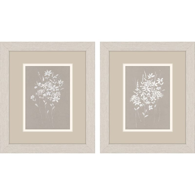 HomeRoots Set Of Two Delicate Botanicals Distressed White Framed Wall Art