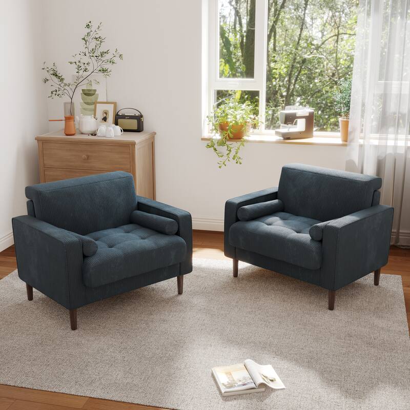 Corduroy Upholstered Accent Chair with Bolster Pillows Set of 2
