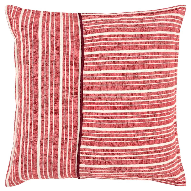Rizzy Home Woven Stripe Texture Throw Pillow Cover… - Red/Ivory