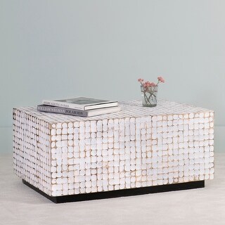 White Patina Coconut Shell Rectangular Coffee Table by East at Main