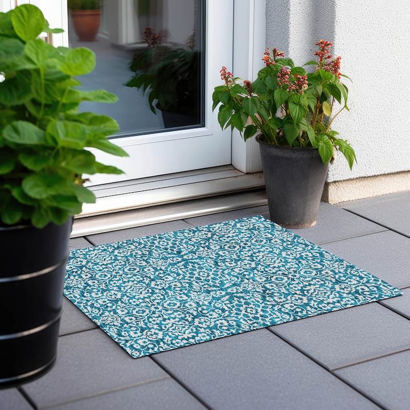 Machine Washable Indoor/ Outdoor Chantille Traditional Farmhouse Rug - Teal - 1'8" x 2'6"