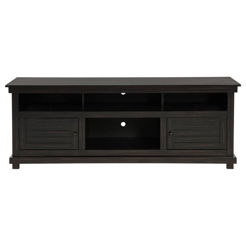 Ayne TV Stand Media Cabinet, 2 Doors and 4 Shelves, Black Wood 70 Inch