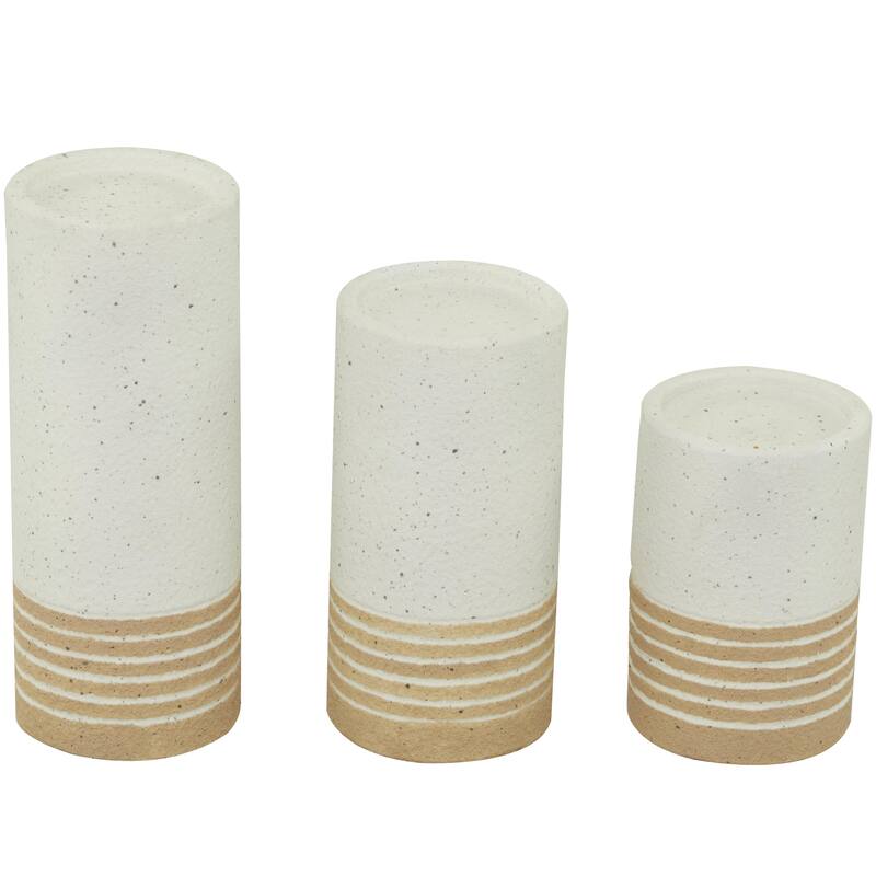 White or Blue Metal Striped Pillar Decorative Candle Holder (Set of 3)