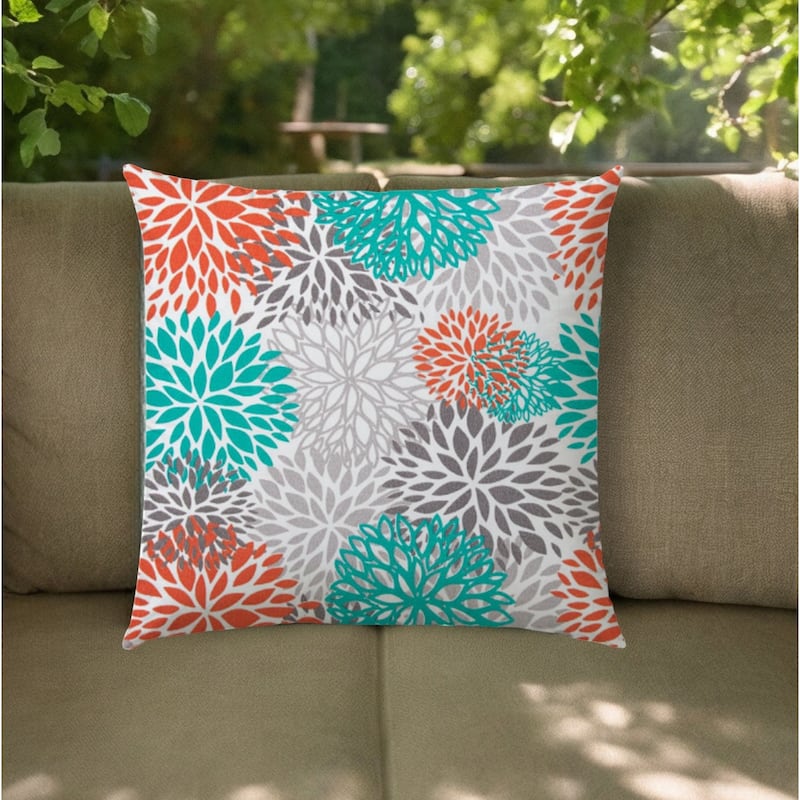 HomeRoots 20" Gray Orange and White Floral Indoor Outdoor Throw Pillow Cover - 19.5' X '19.5' X '0.25 - Gray Orange and White - 19.5' X '19.5' X '0.25
