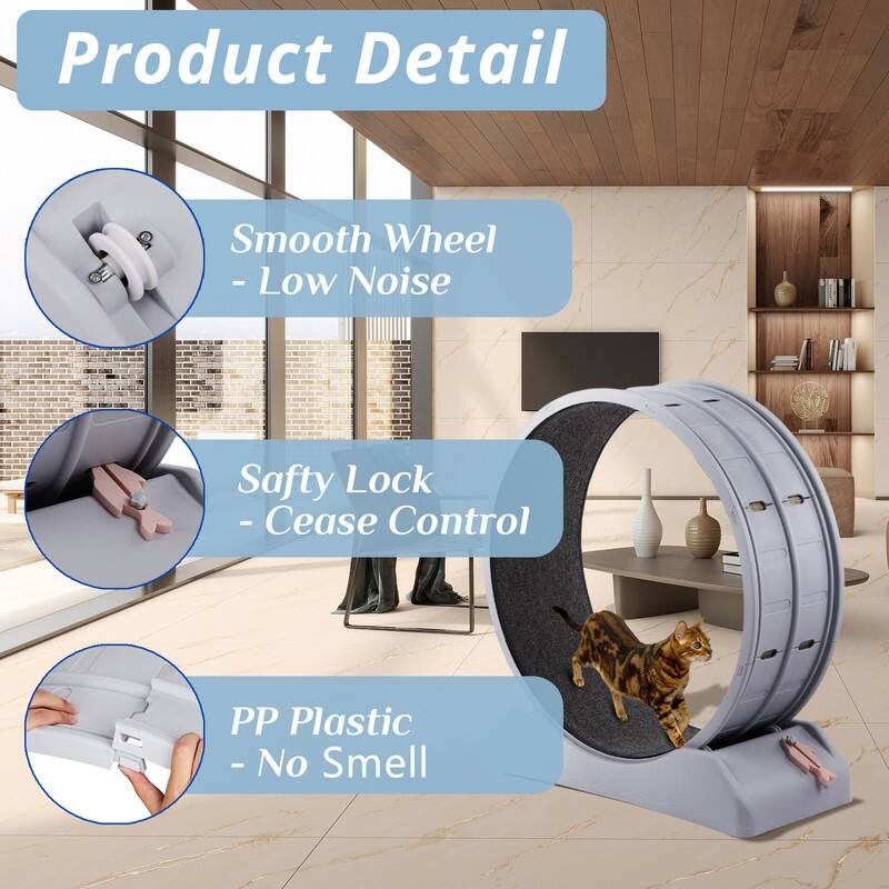 Gray PP Material Round Cat Treadmill With Carpet