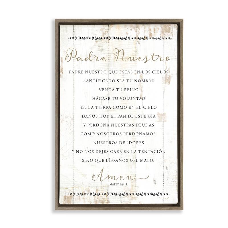 Stupell Padre Nuestro Oración Framed Floater Canvas Wall Art Design By Jennifer Pugh - 25 x 17 - Brown