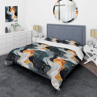 Designart "Urban Retreat Marble Pattern" Orange Glam Bedding Cover Set With 2 Shams