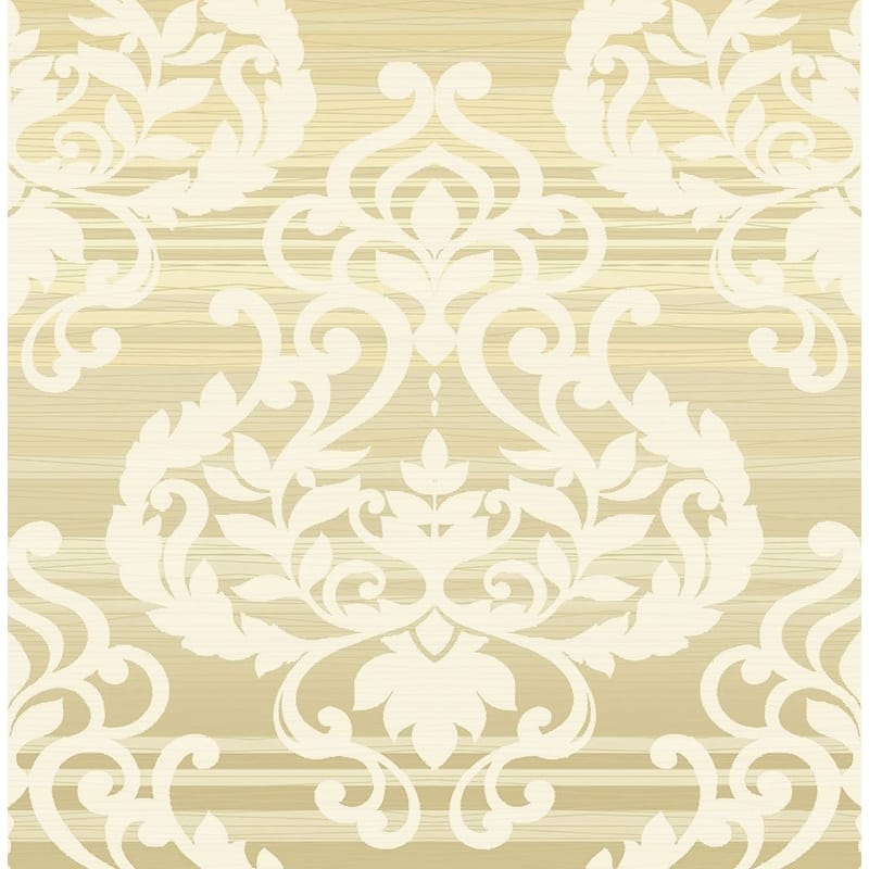 Seabrook Designs Juniper Lined Damask Unpasted Wallpaper - 20.5 in W x 33 ft. L - Metallic Tan & Buttercup