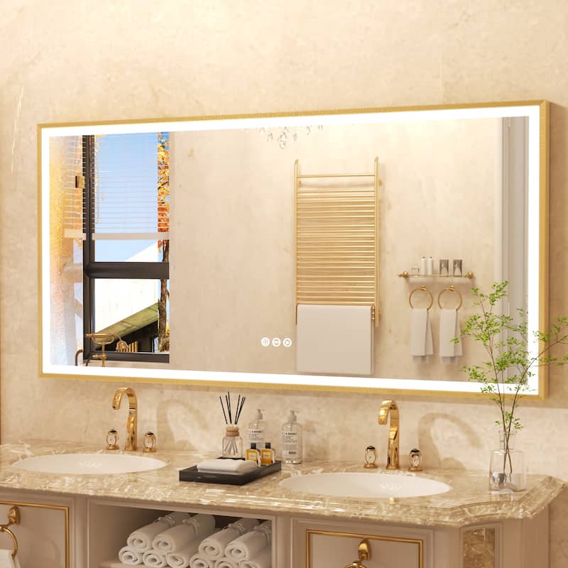 LED Bathroom Mirror Aluminum Framed Anti-Fog Stepless Dimmable Memory - 48"x24"