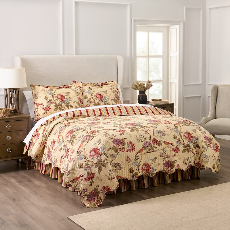 Waverly Charleston Chirp 3 Piece 100% Cotton Quilt Set - 4 Piece - King