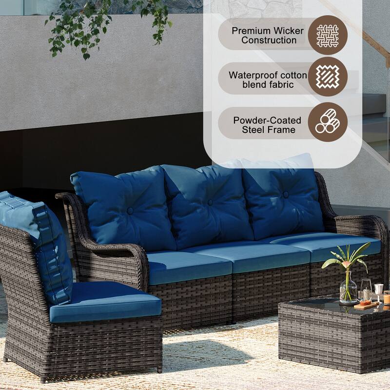 6-pieces Patio Wicker Outdoor Sectional Seating Sofa Set with Coffee Table