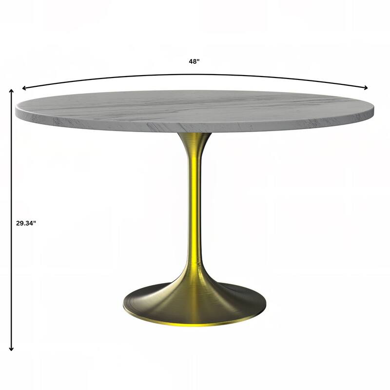 LeisureMod Verve Round Dining Table with Resin TableTop and Brushed Gold Base for Kitchen & Dining Room