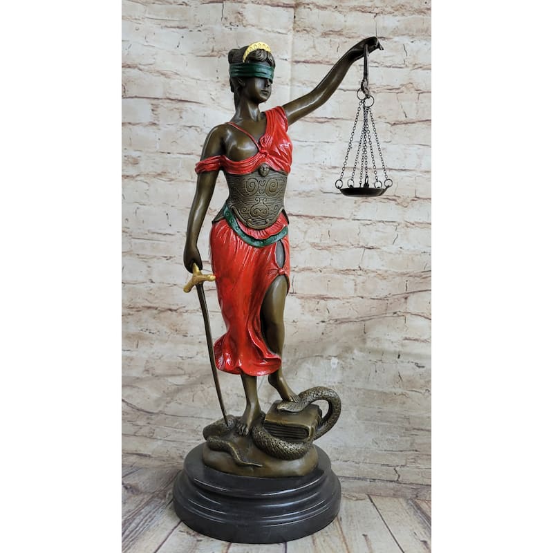 Bronze Scale Justice Blind Justice Sculpture Statue Clical Figurine 18 Inches Red