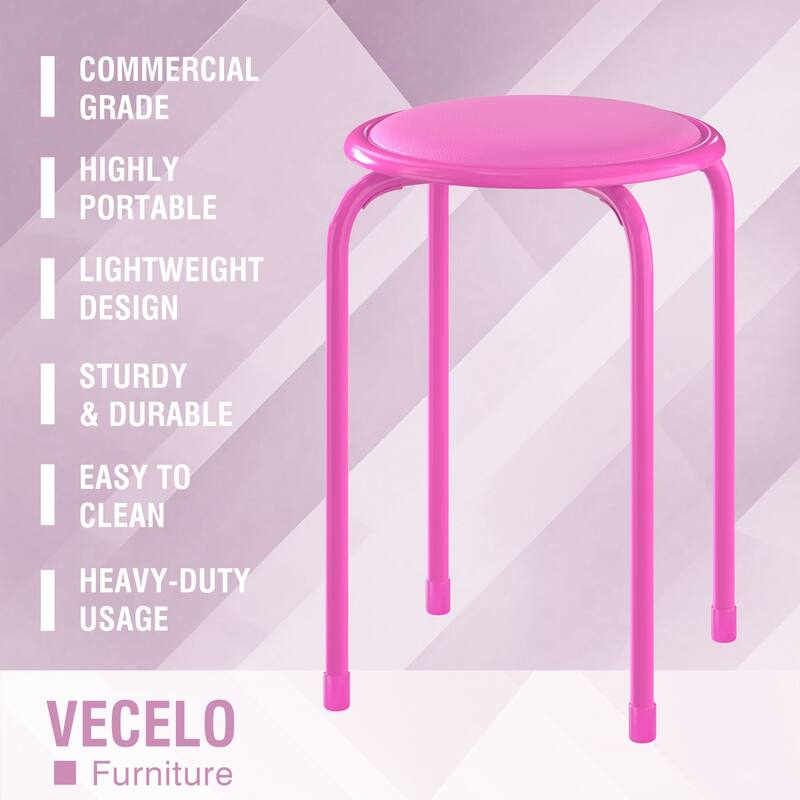 VECELO 6-Pack Stacking Stools for Living Room Backless Round Stools Set Indoor Outdoor Use with Metal Frame & Non-Slip Feet