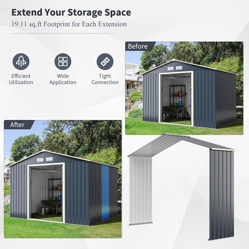 Gymax Outdoor Storage Shed Extension Kit for 7/9.1/11.2 ft Shed Width