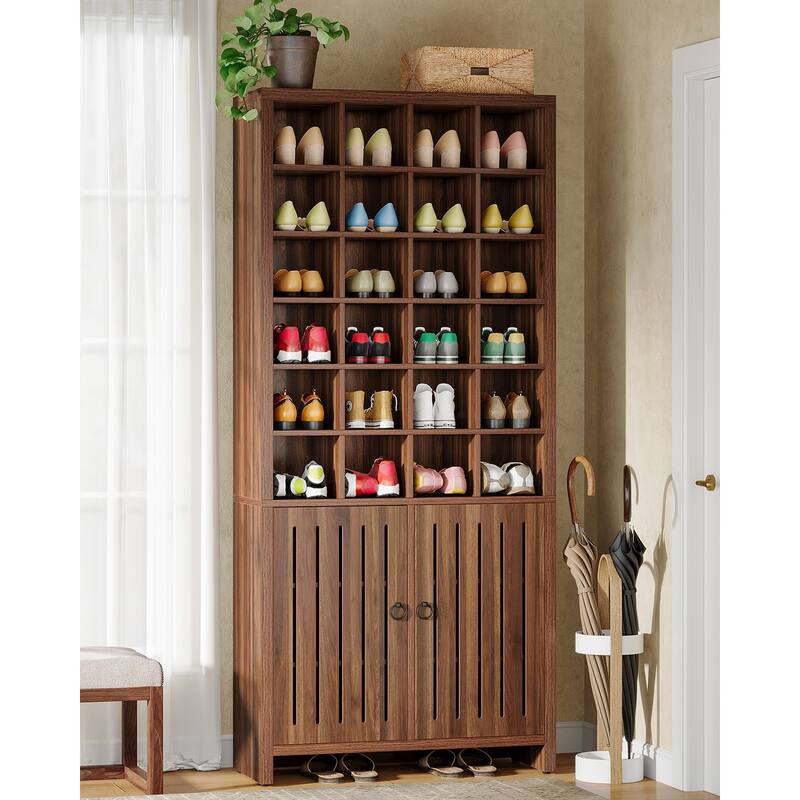 70.9" Tall Shoe Storage Cabinet with Doors and 24 Cubbies