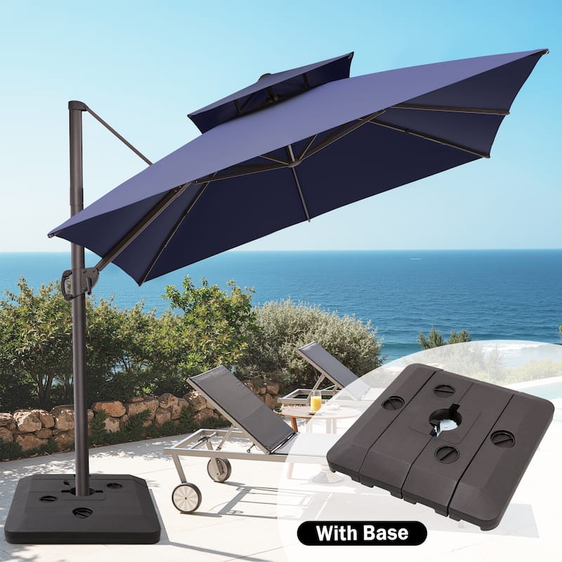 Crestlive Products 10FT Square Patio Cantilever-Offset Umbrella with Base