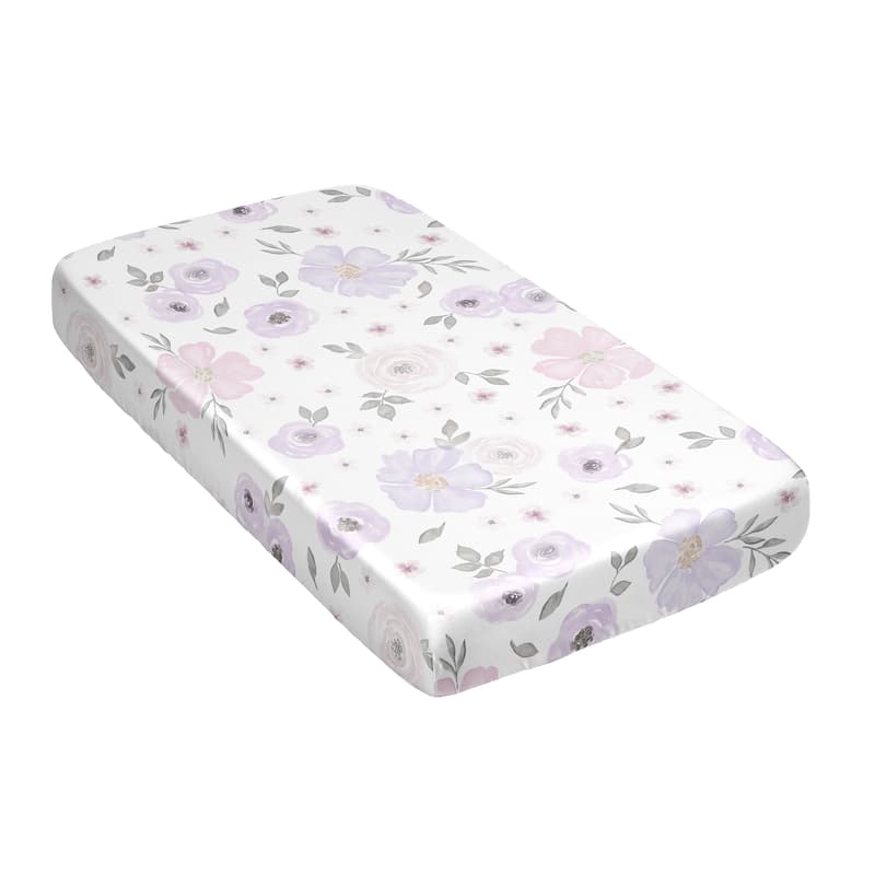 Sweet Jojo Designs Lavender Purple Boho Floral Girl Satin Fitted Crib Sheet Pink Grey Bohemian Farmhouse Shabby Chic Watercolor