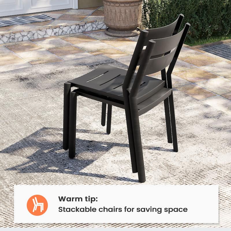 9PC Patio Outdoor Aluminum Dining Set with Umbrella Hole with Stackable Chairs