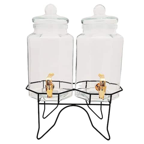 Glass Beverage Drink Dispensers with Stand & Copper Spigots 1 Gallon