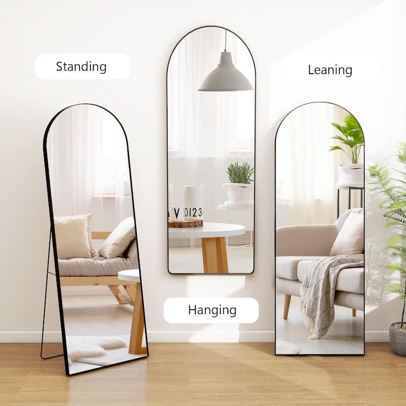 Full Length Arched Mirror with Shatter-Proof Glass & with Stand Aluminum Alloy Frame for Bedroom Cloakroom, Floor Standing