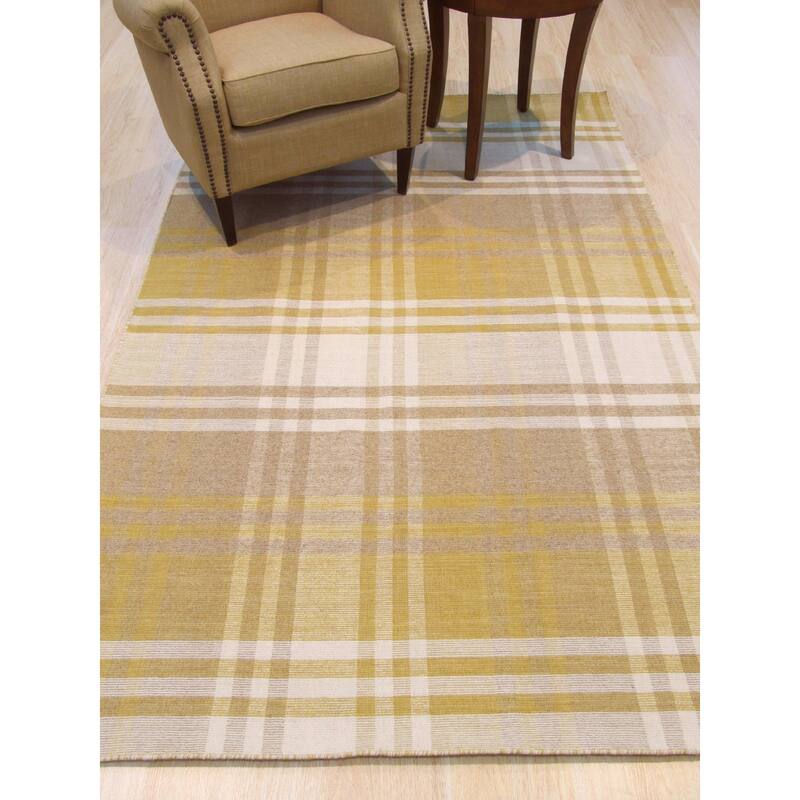 Home Decor EORC Handmade Wool Plaid Rug Stylish Yellow Area Rug for Living Room, Bedroom, Office, & Home Décor Durable & Trend