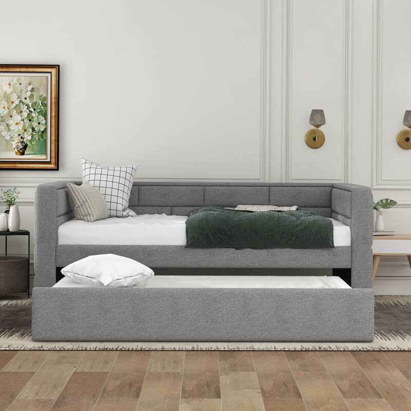 Twin Size Daybed With Trundle, Upholstered Daybed With Padded Back